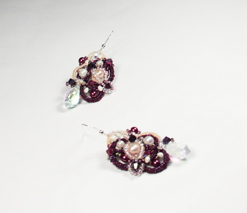 Авторские серьги с жемчугом, кристаллами Swarovski - анкарс, фриволите - Дарина Никонова